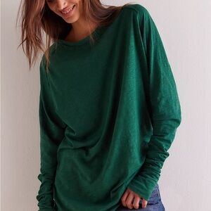 We the Free Emerald Green Arden Casual Oversized 90’s Style Long Sleeve Top